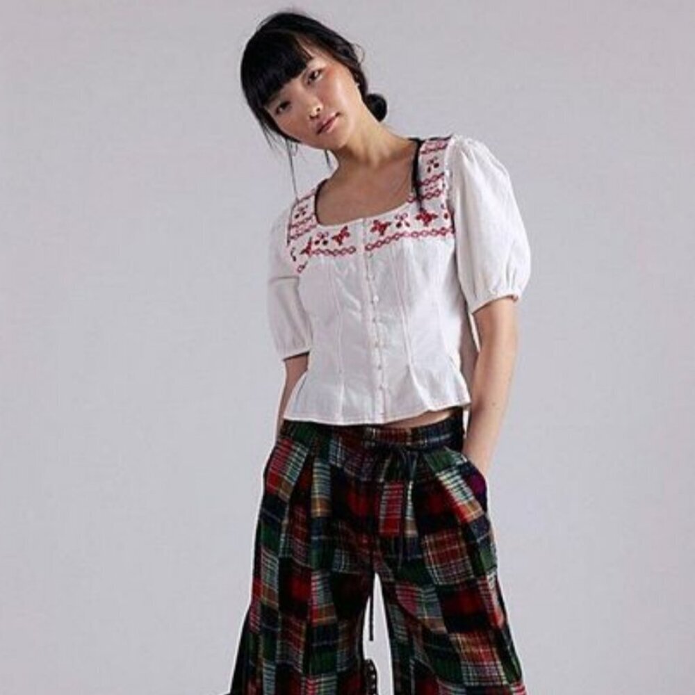 NWT Free People Holly Embroidered Top in Clean Ivory Combo